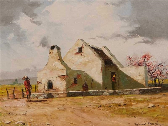 Cottage and Figures by Hennie Griesel