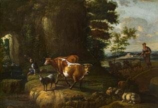 Landscape with cows by Johan Heinrich Roos
