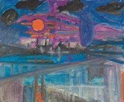 Landscape at night with black clouds by Max Gubler, Circa 1957