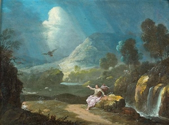 Saint Luc dans un paysage by Attributed to Gabriel Perelle