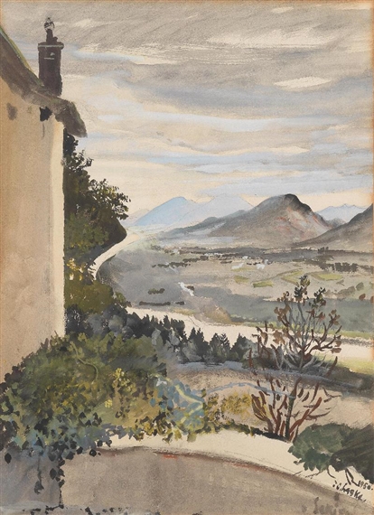 Blick auf eine Bergkette by Oskar Laske, 1950