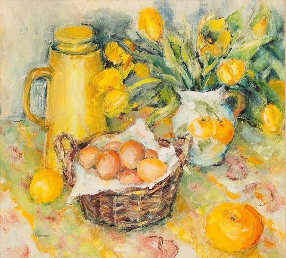 STILL LIFE WITH TULIPS AND EGGS by Marion Drummond