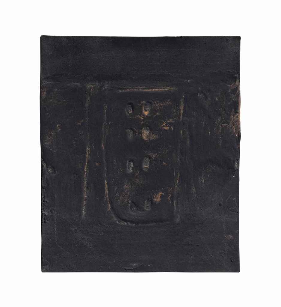 Negre amb dues clivelles blanques (Black with Perforated Forms) by Antoni Tàpies, 1960