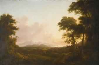 VIEW OF CROSBIE CASTLE IN AYRSHIRE, WITH THE ISLE OF ARRAN BEYOND - Alexander Nasmyth