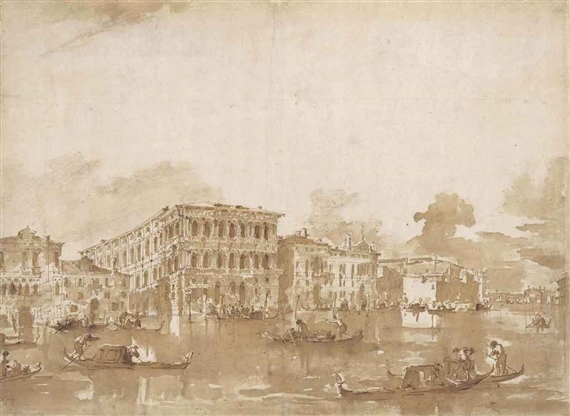 View of the south bank of the Grand Canal, with Ca' Pesaro and the church of San Stae (recto); View of the south bank of the Grand Canal east of San Stae (verso) by Francesco Guardi
