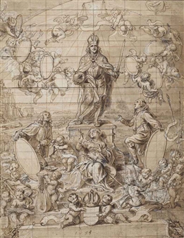 A frontispiece design for the theses of the Morel brothers - Abraham van Diepenbeeck