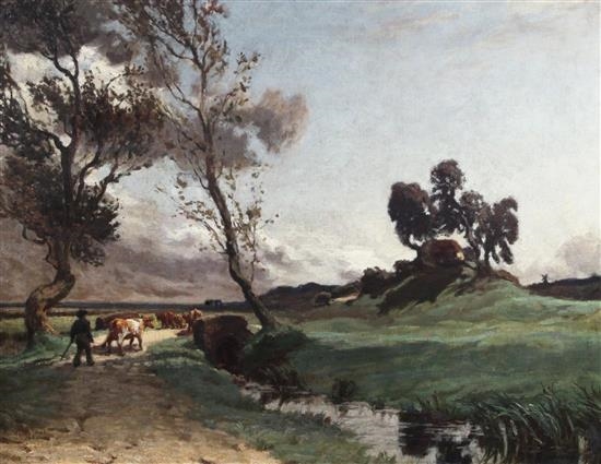 Cattle drover in a landscape by Edwin Nichol, 1904