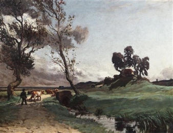 Cattle drover in a landscape - Edwin Nichol