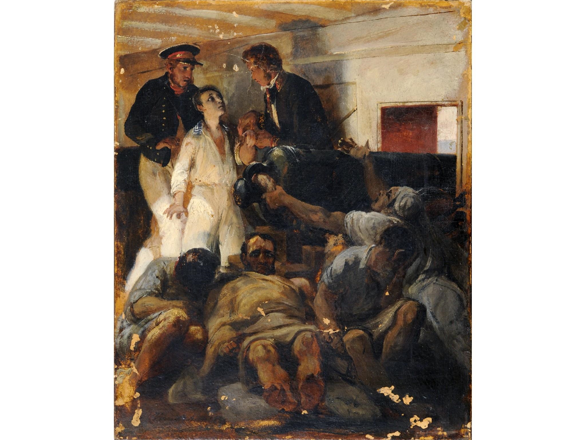 Artwork by Horace Vernet, Study for `the cholera on board the melpomene`, Made of oil on paper laid on canvas