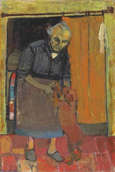 Old Woman with a Dog by Joan Kathleen Hardy Eardley