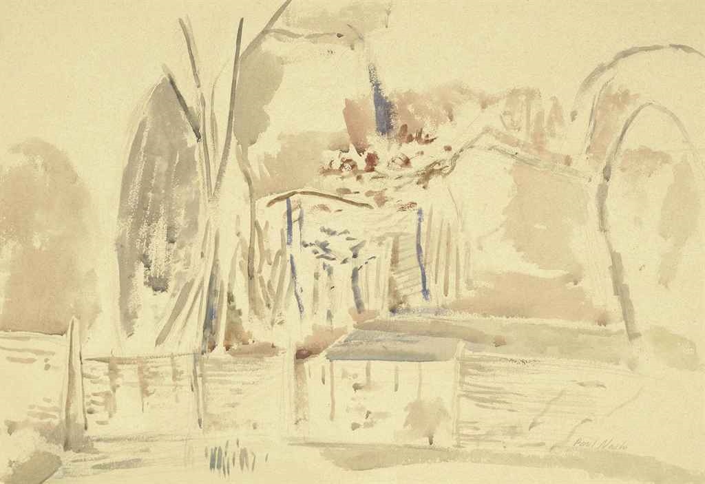 Artwork by Paul Nash, March Woods, Study II, Made of march woods, pencil and watercolour