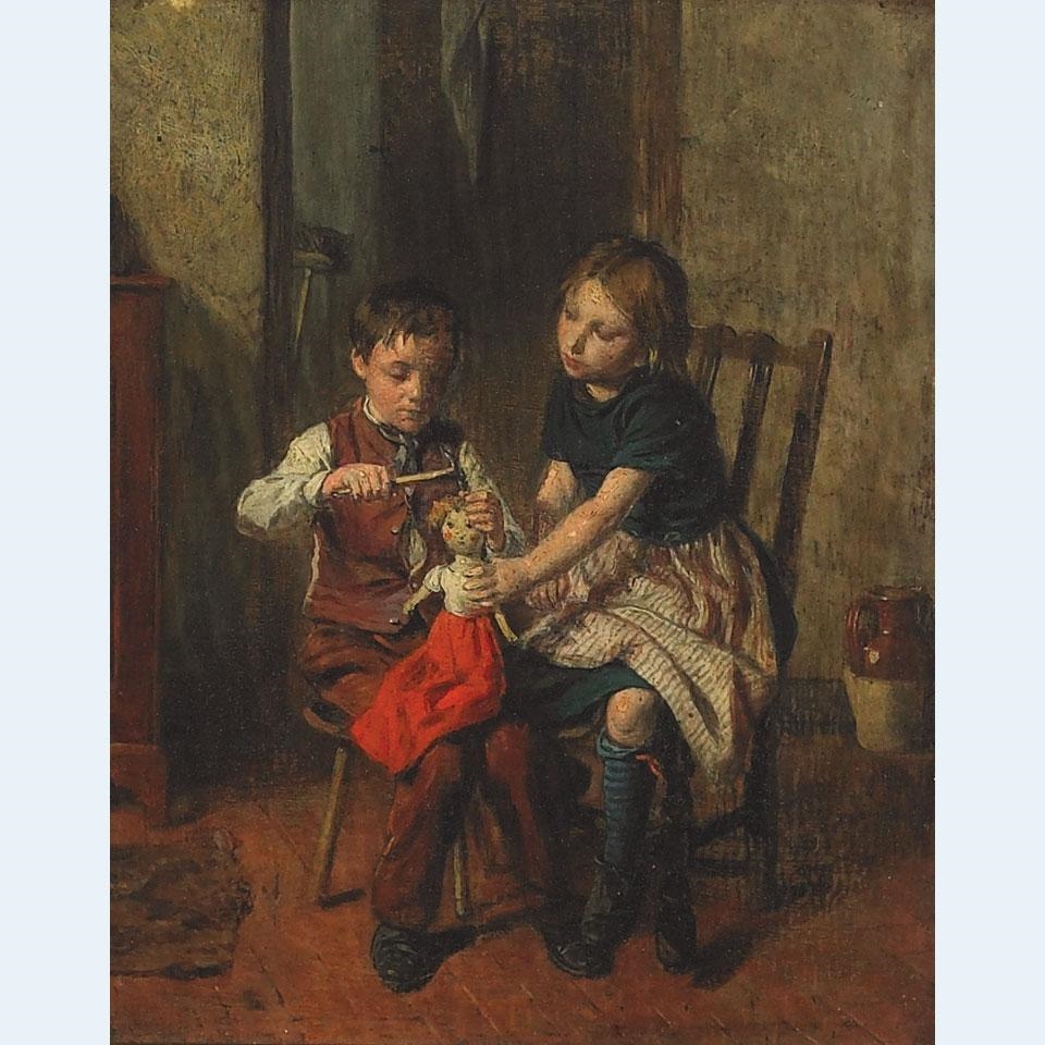 Artwork by William Hemsley, Who Stole The Spoon; Combing Dolly’s Hair, Made of Pair of oils on panel