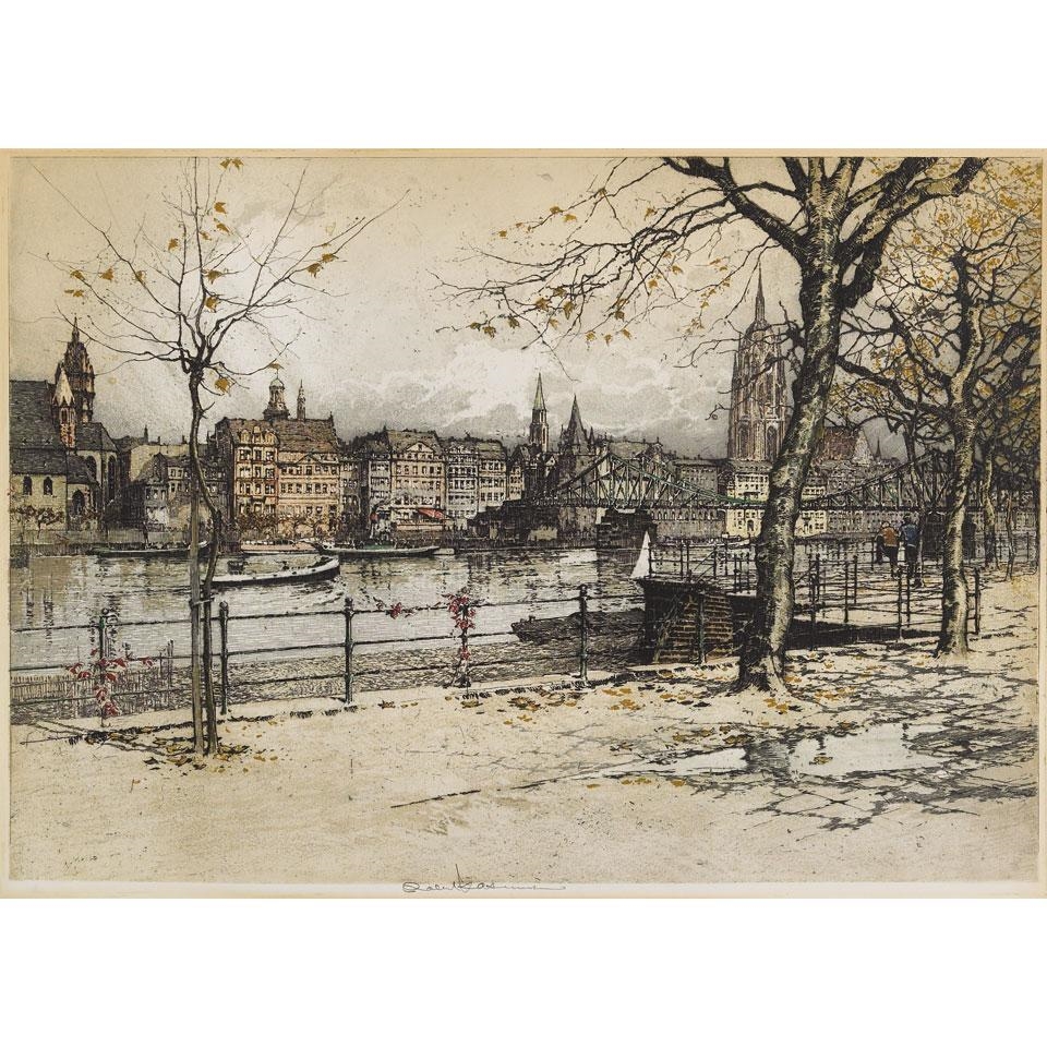 Artwork by Robert Kasimir, UNTITLED - EUROPEAN CANAL SCENE, Made of Colour etching and aquatint