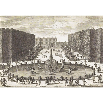 6 WORKS: SIX VIEWS OF FOUNTAINS AND GARDENS IN FRANCE INCLUDING: LA VUE DE CASCADES DE VERSAILLES ET D’UNE PARTIE DU CHATEAU by Gabriel Perelle