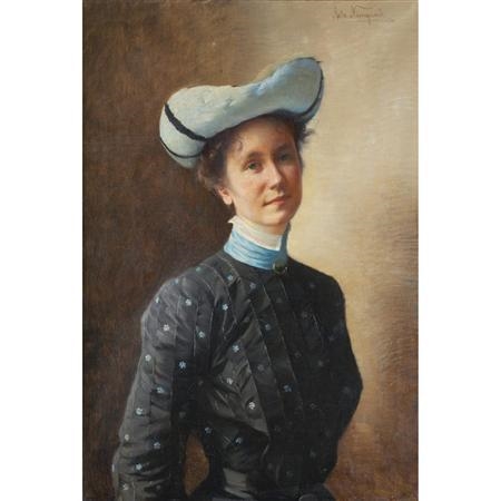 Portrait of a Lady in a Blue Hat by Asta Nørregaard