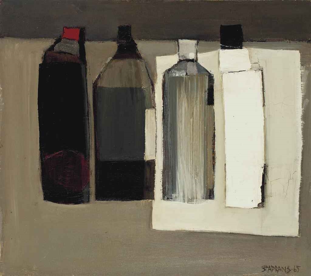 Artwork by Raimonds Staprans, Still Life With Bottles, Made of oil on canvas
