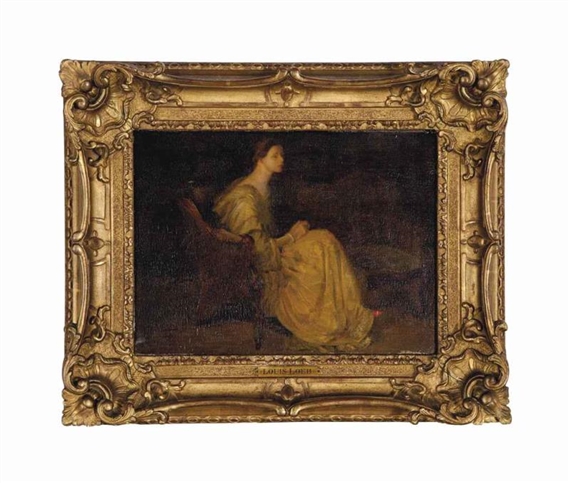 A woman seated, in a white dress by Louis Loeb