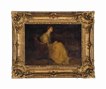 A woman seated, in a white dress - Louis Loeb