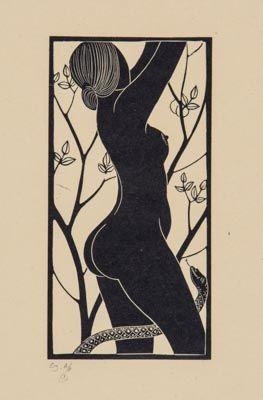 Artwork by Eric Gill, Eve, Made of wood-engraving, on oatmeal wove paper