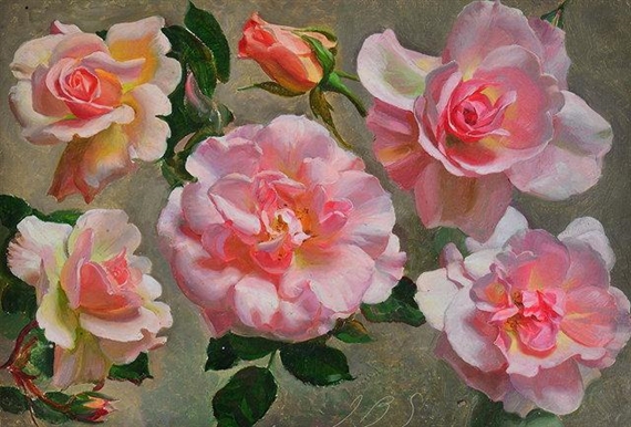 Pink roses by John Bulloch Souter