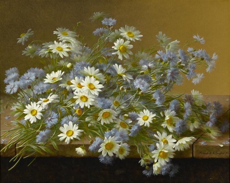 White and purple daisies by Raoul M. de Longpre
