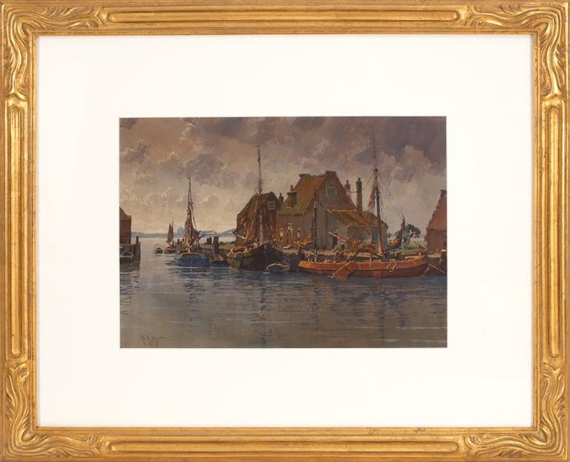 Ships at Dock Likely Rhode Island by Hezekiah Anthony Dyer