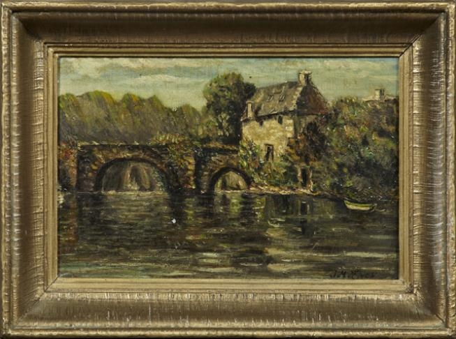 Artwork by J. M. Even, The Stone Bridge by the Mill, Made of oil on panel
