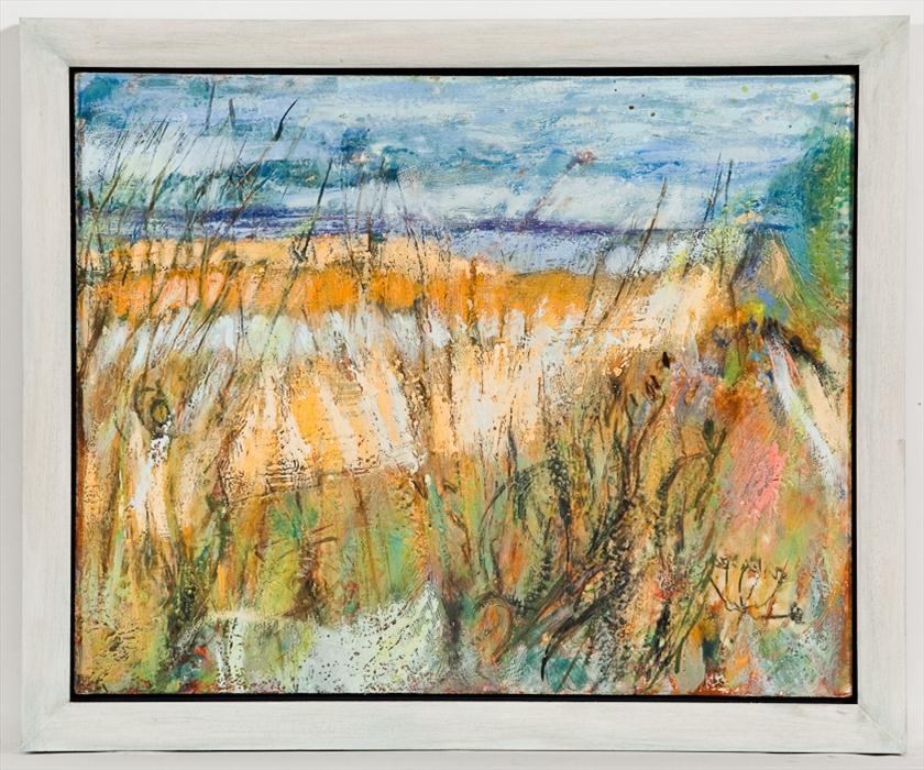 Artwork by Kate Hajducka, Lighting Up the Land, Made of Beeswax, pigment and oil on board
