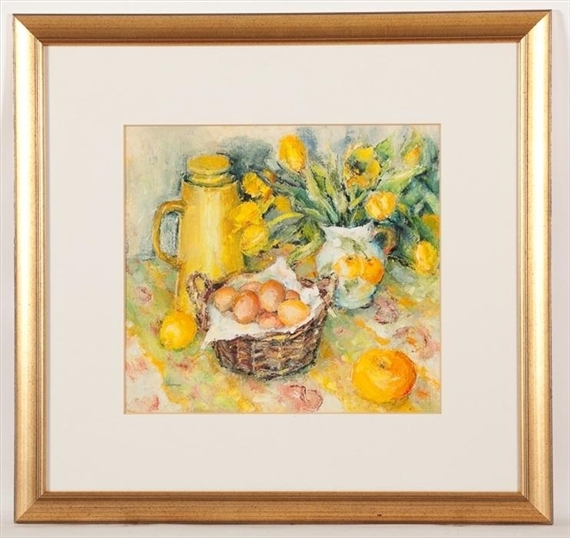 Still Life with Tulips and Eggs by Marion Drummond