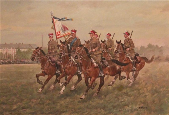 THE POLISH CAVALRY ON PARADE GROUND by Edward Mesjasz