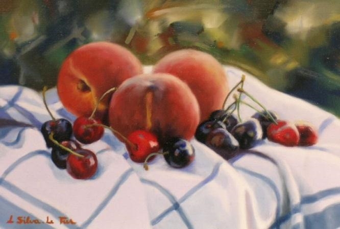 Artwork by Letizia Le Fur, PECHES ET CERISES, SAVEURS D'ETE, Made of Oil on canvas