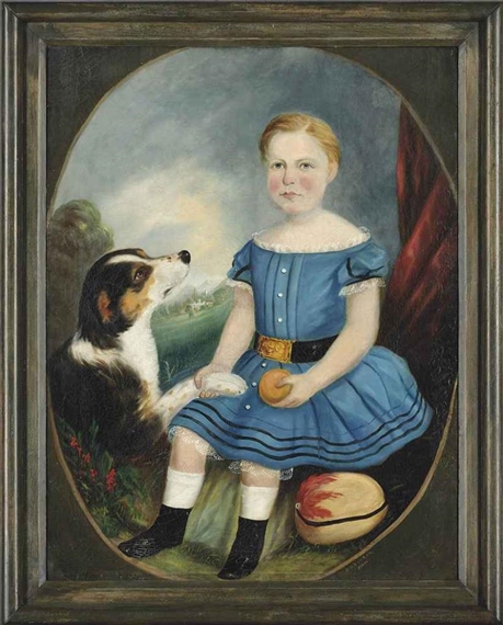 Portrait of a young boy, seated in a landscape with his dog - G.H. Buxton