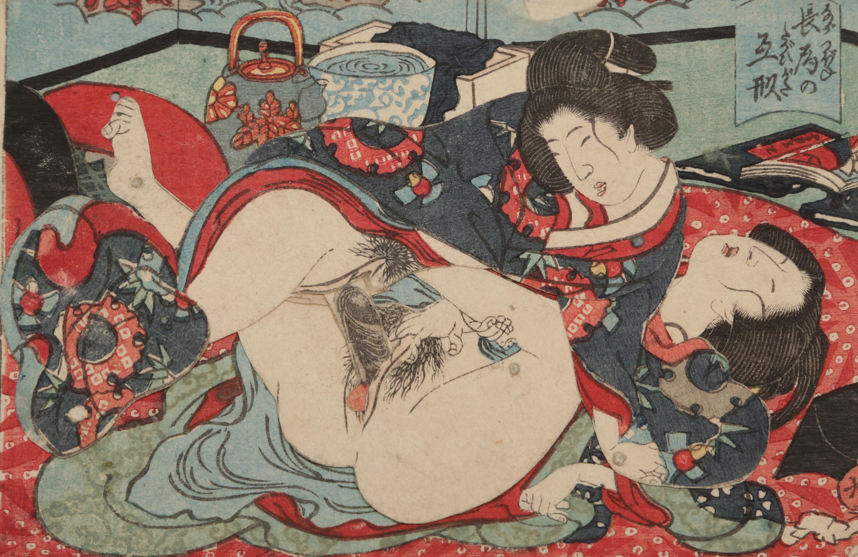 Articulated shunga scene involving two women. 