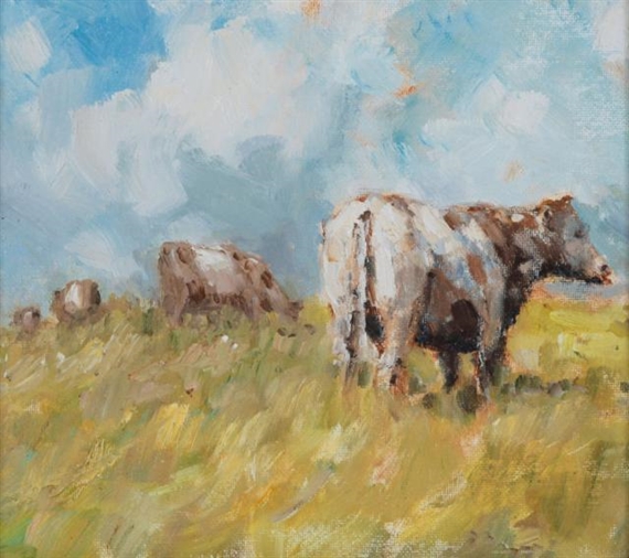 A PAIR: CATTLE ON A WARM  SUNNY DAY by Michael Wilson