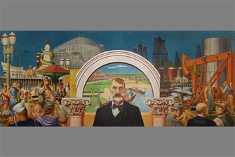 LACMA exhibits recently conservated mural 'Abbot Kinney and the Story of Venice'