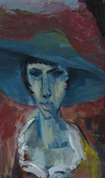 WOMAN WITH A BLUE HAT by Jon Molvig, 1957