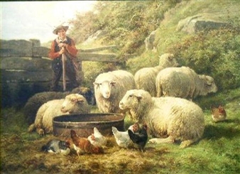 SHEPHERD WITH SHEEP - Cornelis van Leemputten