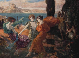 A classical idyll before an island, possibly Capri - Clovis Cazes