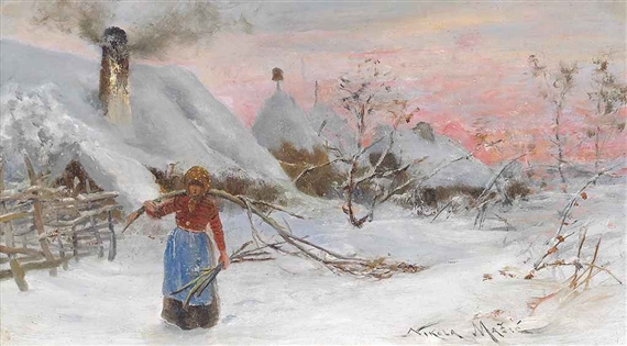 Gathering firewood in winter by Nikola Mašić