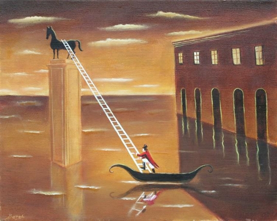 Gondolier on white ladder by Jan Botek