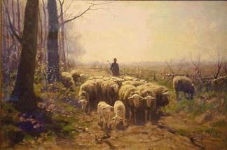 A SHEPHERD WITH HIS FLOCK by Herman Johannes van der Weele