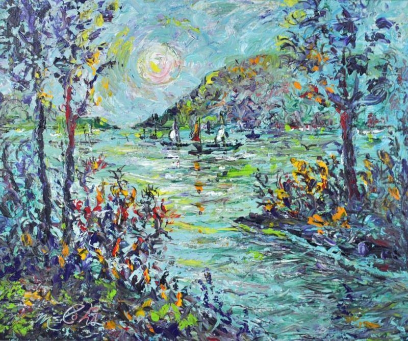 Artwork by Charles Melohs, Sailing at Candlewood, Made of Oil on canvas