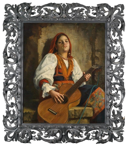 Woman Playing Guitar by Leopold Bara