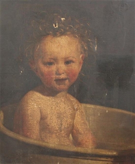 Life in the nursery, doesn't he like his bath - John Spreckley Cuthbert