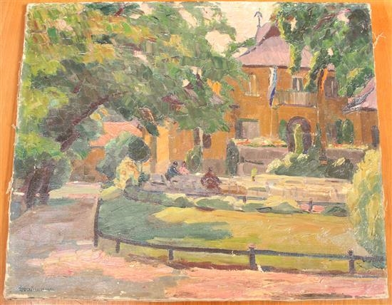 Artwork by Max Baumann, Garden restaurant, Munich, Made of oil on canvas