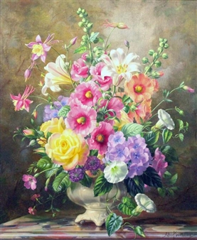 Williams Albert Still Life A Glass Vase Of Mixed Flowers Mutualart