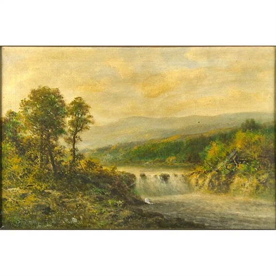 Landscape with waterfall by Thomas Bailey Griffin