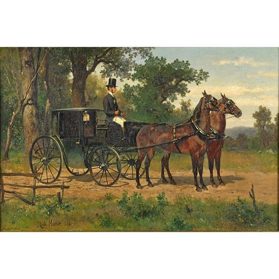 Carriage with Pair of Chestnuts by Carl Rudolf Huber, 1866