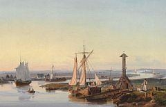 Dutch seascape. Sailing boats on a Dutch canal, morning sun - Carl Frederik Sørensen