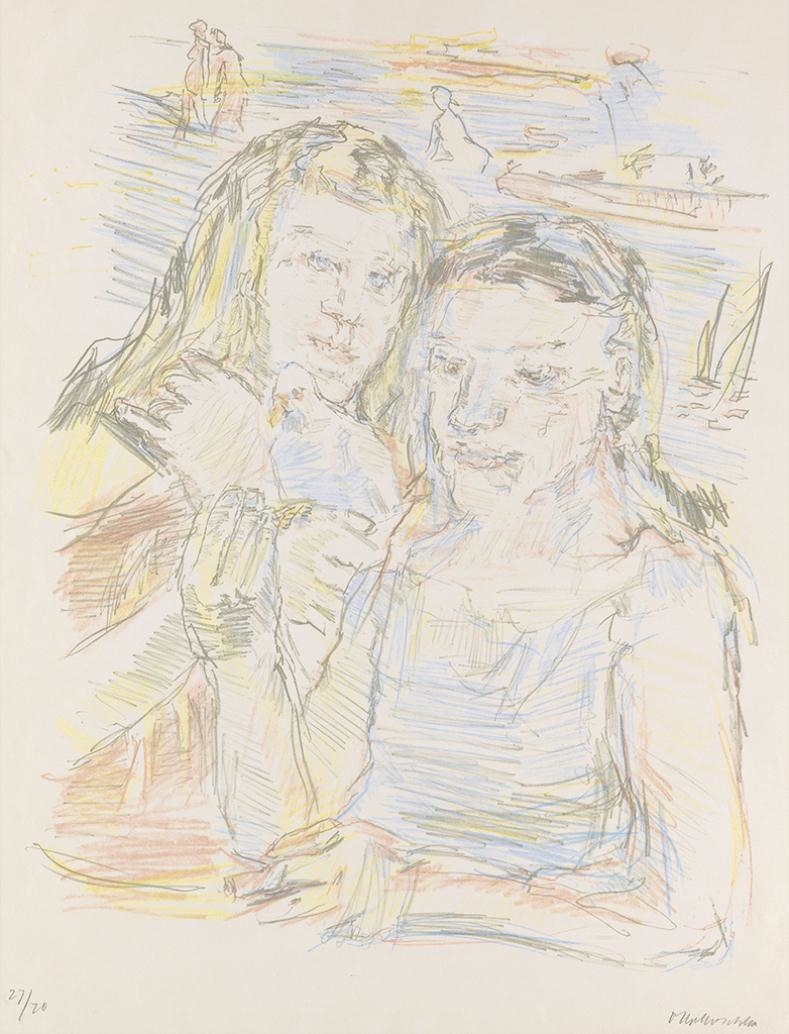 Zwei Mädchen mit Taube by Oskar Kokoschka, 1956